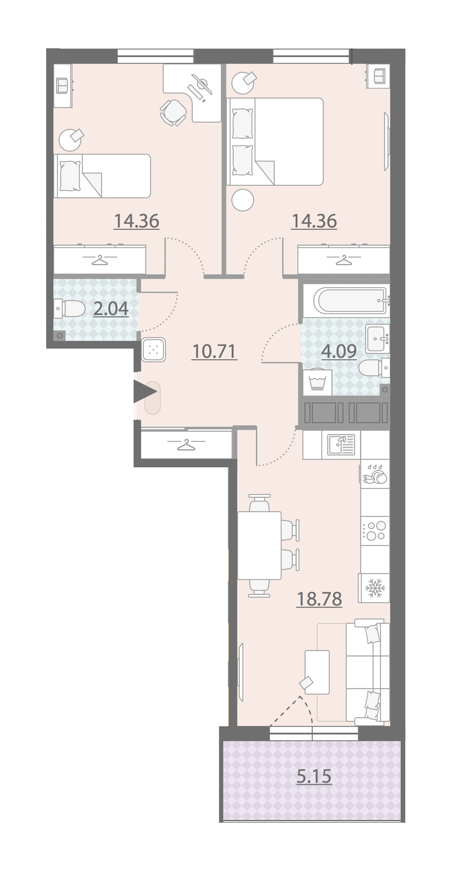 Двухкомнатная квартира в : площадь 66.92 м2 , этаж: 9 – купить в Санкт-Петербурге